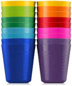 PLASKIDY Kids Cups - Set of 18 Plastic Toddler Cups 8 Ounce Children Drinking Cu - Picture 1 of 5