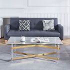Gold Stainless Steel Coffee Table With acrylic Frame and Clear Glass Top