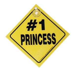 #1 Princess Black & White Small Plastic Humorus Car Window Sign with Suction Cup - Picture 1 of 1