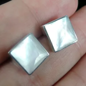 Pendientes cuadrados de plata de ley 925 con concha de madreperla tachuelas joyería - Imagen 1 de 4