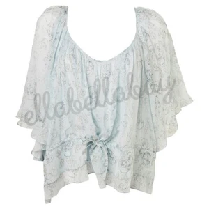 BARBARA HULANICKI TOPSHOP Blue Vintage Girl Face Print Boho Frill Angel Top UK12 - Picture 1 of 12