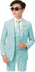 Boys Linen Suit Boys 3 Piece Vest Suit Boy Formal Suit Set Tuxedos for Kids Prom - Picture 1 of 33