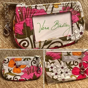 Vera Bradley CLIP ZIP ID custodia TEA GARDEN portamonete portachiavi ROSA grigio NUOVO regalo - Foto 1 di 9