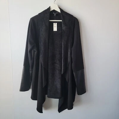 Cárdigan drapeado abierto Express para mujer talla XL manga imitación cuero Foto 1 de 4