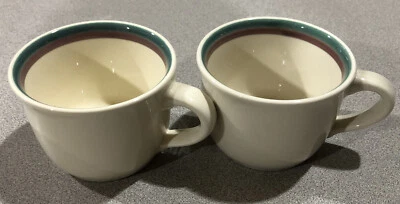 (LOTE DE 2) Juego de tazas de té café Pfaltzgraff JUNIPER a rayas verdes borgoña Foto 1 de 2