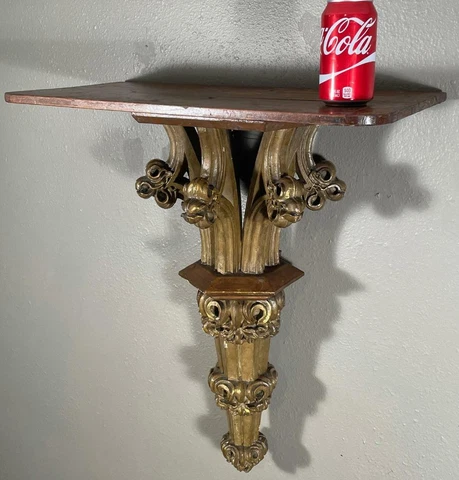 26" Large French Antique Gothic Revival Painted/Gilded Wood Wall Sconce Cover