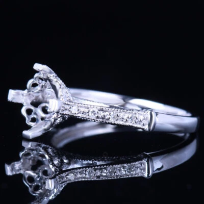 10k White Gold Semi Mount Engagement Wedding Ring 7mm Round Cut Natural Diamond - Image 1 of 4