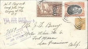 PHILIPPINES - CHINA CLIPPER 1936 REG Cover from P.I. CAMP to CALIFORNIA FORT ! - Picture 1 of 3