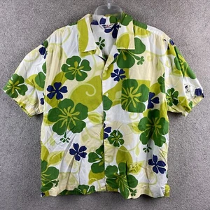 Hawaiian Shirt Mens XL Floral Green Colourful Short Sleeve Button Up Casual - Picture 1 of 7