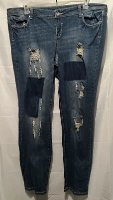 ALMOST FAMOUS Jeans Size 20 Distressed STRAIGHT Leg DENIM Stretch FITS 42”x 30” - Image 1 of 4