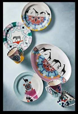 Anthropologie новый «Повествование» десерт тарелка и кружка 6шт комплект ~ жираф, зебра и лама - Изображение 1 из 4