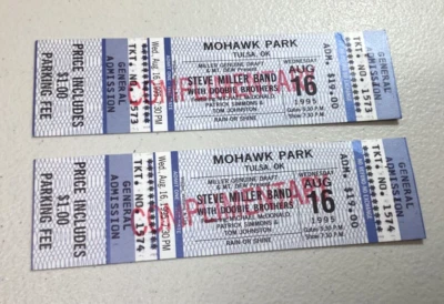 Steve Miller con Doobie Brothers 2 entradas de conciertos al aire libre sin usar 1995 Tulsa, OK Foto 1 de 4
