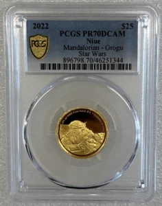2022 Niue Star Wars The Mandalorian GROGU 1/4oz Gold Proof Coin PCGS PR70DCAM - Picture 1 of 7