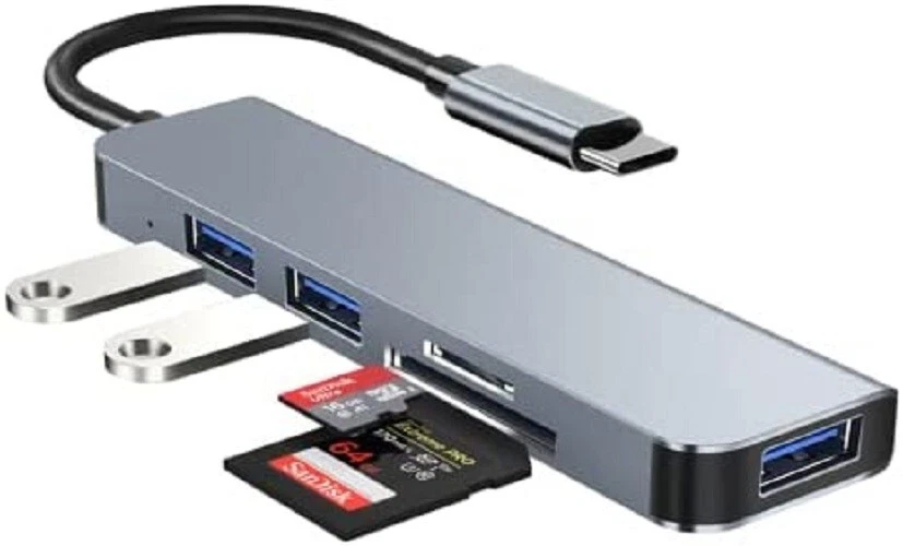 Hub USB C 5 in 1, Spazio Alluminio Adattatore USB C Hub con 1 USB 3.0,2 USB2.0，  - Immagine 1 di 1