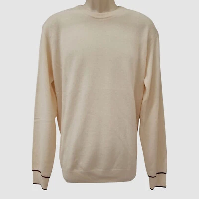 Suéter Pullover Neiman Marcus Hombres Beige Cachemira Tejido Ribete Acanalado Cuello Redondo Talla XL Foto 1 de 4