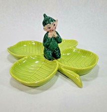 Vintage Gilner Pottery 1950s California Green Clover Pixie Elf REPAIRED