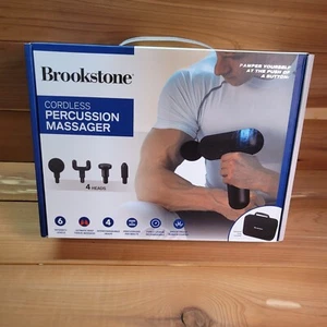 Massaggiatore muscolare a percussione Brookstone nuovo sigillato in fabbrica 4 testine - Foto 1 di 8