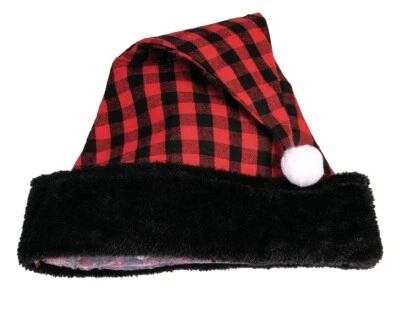 BUFFALO PLAID SANTA HAT Red Check Lumberjack Christmas Elf Stocking Cap Adult   - Image 1 of 4