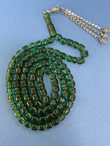 Antique Zaphrani  Emerald Green amber bakelite  islamic prayer 99 beads 45 G - Picture 1 of 10