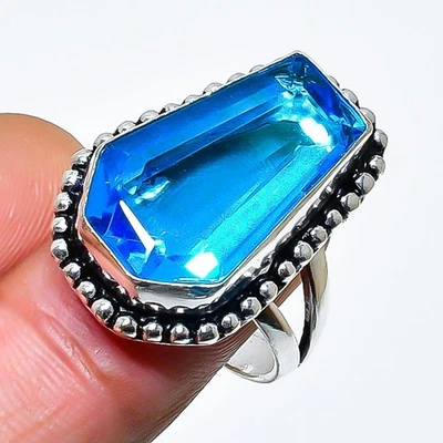 Anillo suizo de plata de ley 925 con piedras preciosas de topacio azul tamaño 7,5 m718 Foto 1 de 3
