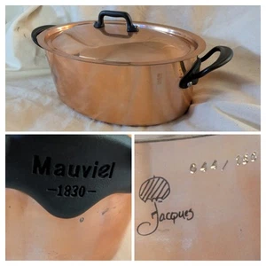 Jacques Pepin Mauviel 1830 Kupfer Oval Braten Eintopf Pfanne Deckel 4 Quart 10 x 4 in 44/150 - Bild 1 von 9