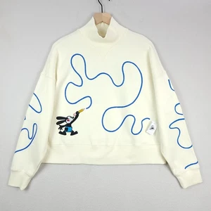 Disney Oswald The Lucky Rabbit Sweatshirt Adult Small Ivory Crop Embroidered NWT - Picture 1 of 16