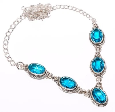 Collar Tenis Topacio Azul Sólido Plata 925 Chapado 17.99" N1542-49 Regalo para ella Foto 1 de 4