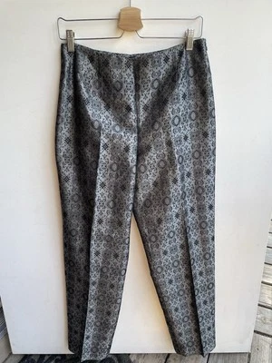 Ann Taylor Mujer’s 100% Seda Vestido Pantalones Gris Metálico Negro Paisley Talla 10 Foto 1 de 4