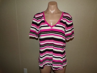 Top Casa Blanca Mercado Negro Rosa Negro Rayas Talla XL Cuello en V Manga Corta Foto 1 de 4