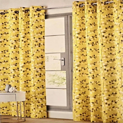 NEXT Eyelet Curtains 228x229cm Yellow Woodland Leaf Print Cotton Lined RRP £ 150 - Image 1 of 2