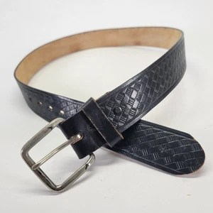 Top Grain Leather Belt 32 Basketweave Off Duty Black KM605 USA Made - Picture 1 of 12