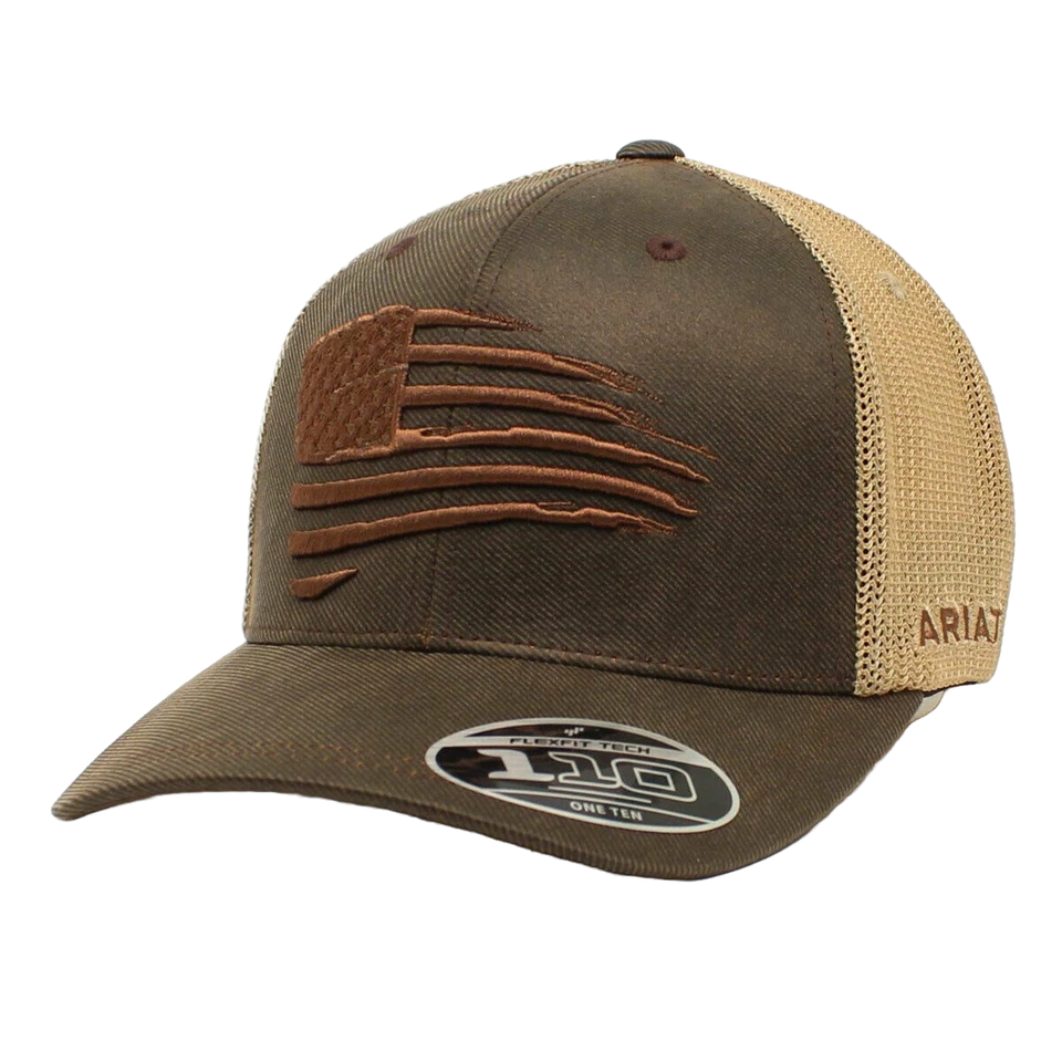 Gorra de béisbol Ariat para hombre marrón bordado bandera piel al óleo A300012102 Foto 1 de 1