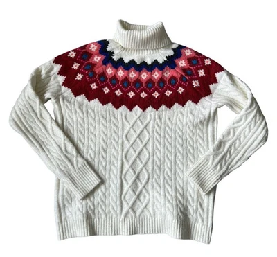 Suéter tejido con cable Loft Fair Isle para mujer M blanco rojo cálido acogedor invierno Foto 1 de 4