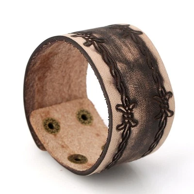 Herrenarmband Kunstleder Biker Armband Braun Breit Branding Surfer Western - Bild 1 von 4