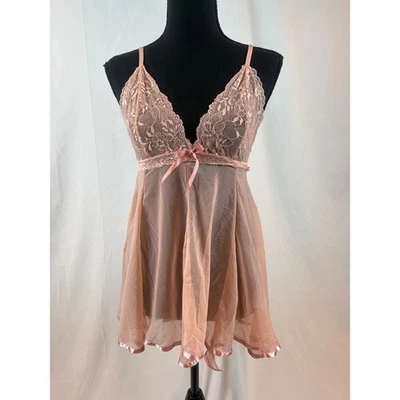 Women's Pink Lace Babydoll Chemise Teddy Slip Nightie - Image 1 of 4