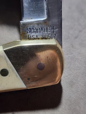 Vintage Schrade USA SC705 Scrimshaw Lock Back Pocket Knife - Image 1 of 4