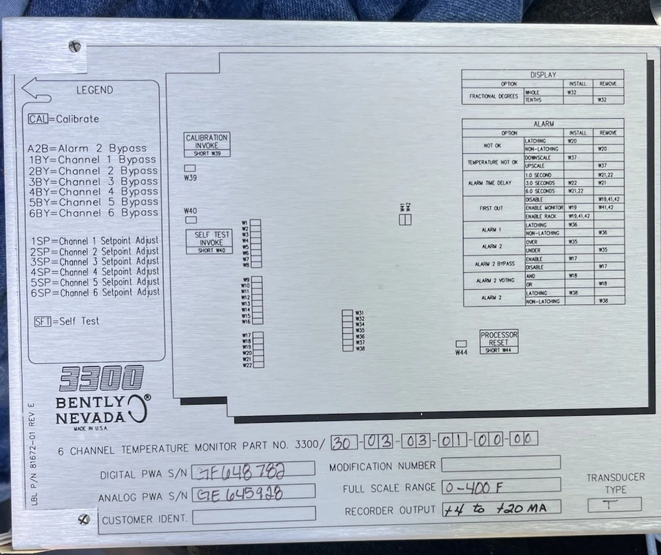 BENTLY NEVADA 3300 / CH. TEMP MONITOR / 78581-01A. 3300/30-03-03-00-00-00 NEW - Image 1 of 4