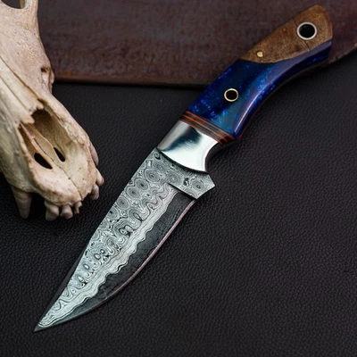 Cuchillo Damasco/Acero 8.2" Listo para Regalo Full Tang Hunt it Hunt + Funda de Cuero Foto 1 de 4