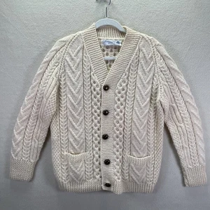 Cárdigan Suéter J Heron De Colección Para Mujer Mediano Marfil Lana Irlanda Cable Pescador - Imagen 1 de 9