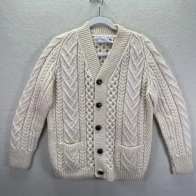 Cárdigan Suéter J Heron De Colección Para Mujer Mediano Marfil Lana Irlanda Cable Pescador Foto 1 de 4