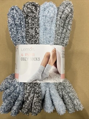 Lemon Women's Casual Crew Socks Fuzzy Socks Size 5-9.5 (4)Pk Cozy Soft Blue Grey - Image 1 of 3
