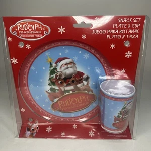 Set snack tazza piatto renna naso rosso Rudolph Natale bambino biscotti Babbo Natale - Foto 1 di 9