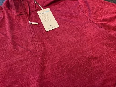 NWT - Mens TOMMY BAHAMA Tropical Print 1/4 Zip Pullover Top - Red  (LARGE-TALL) - Image 1 of 3