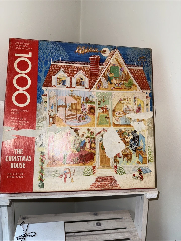 Puzzle di Natale Springbok 1978 vintage La casa di Natale 1000 pezzi raro completo - Immagine 1 di 4