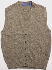 Vintage Pendleton 100% Shetland Wool Sweater Vest L Knit Tan Heather V-Neck - Picture 1 of 13