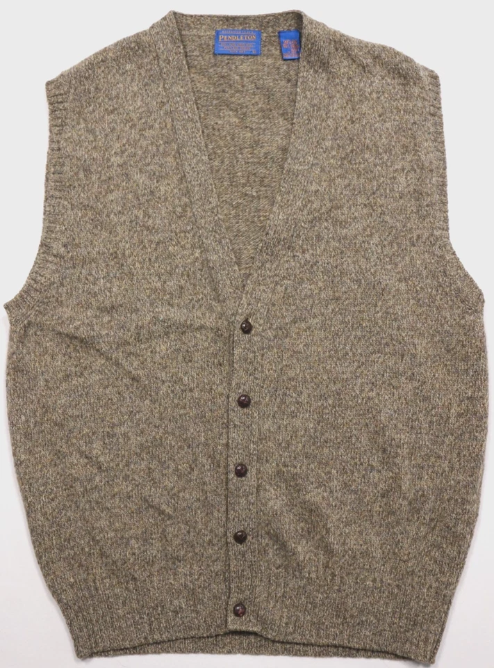 Vintage Pendleton 100% Shetland Wool Sweater Vest L Knit Tan Heather V-Neck - Image 1 of 4