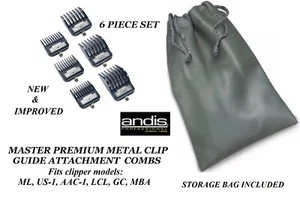 ANDIS PREMIUM METAL CLIP 6 GUIDE COMB SET&BAG*For MASTER,ProAlloy,usPRO Clippers - Afbeelding 1 van 8
