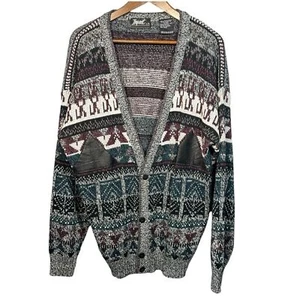 Vintage Mens Grandpacore Cardigan Sweater Size Large Geometric Abstract Aztec - Picture 1 of 13