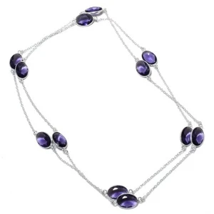 Faceted African Amethyst Gemstone 925 Sterling Silver Jewelry Necklace 36" K837 - Picture 1 of 7