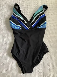 Nygard Collection Womens Size 10 One Piece Swimsuit Black Blue Aqua crisscross - Picture 1 of 6